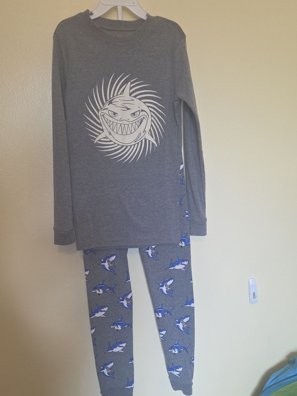 Kids Gray Shark-Graphic Pajama Set